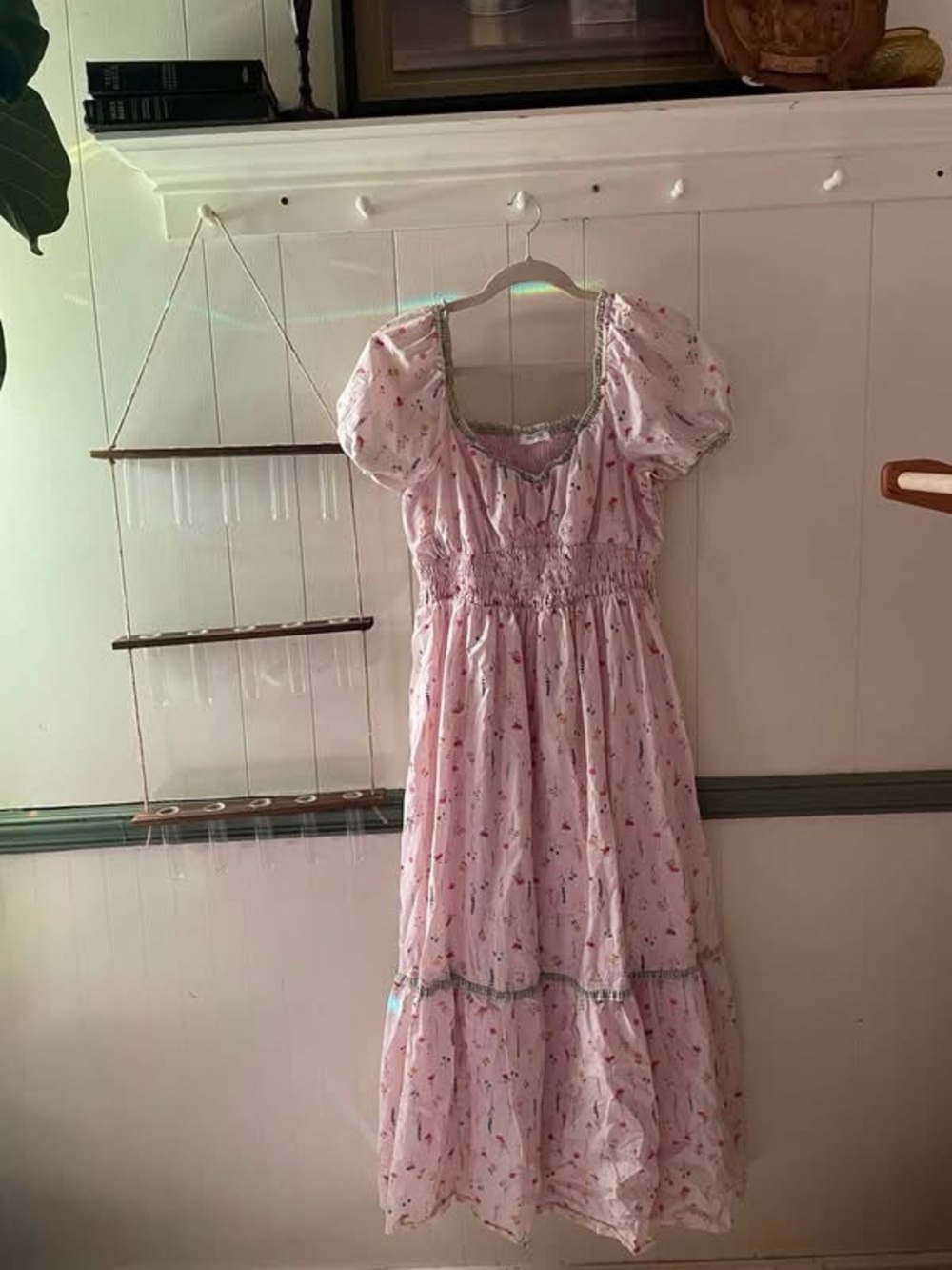 Smocked Puff-Sleeve Maxi Dress in Soft Pink Floral